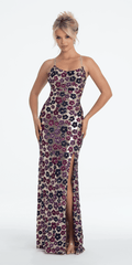 nude/size/4/missy/Camille La Vie/Strappy Back Sequin Daisy Column Dress with Side Slit/front