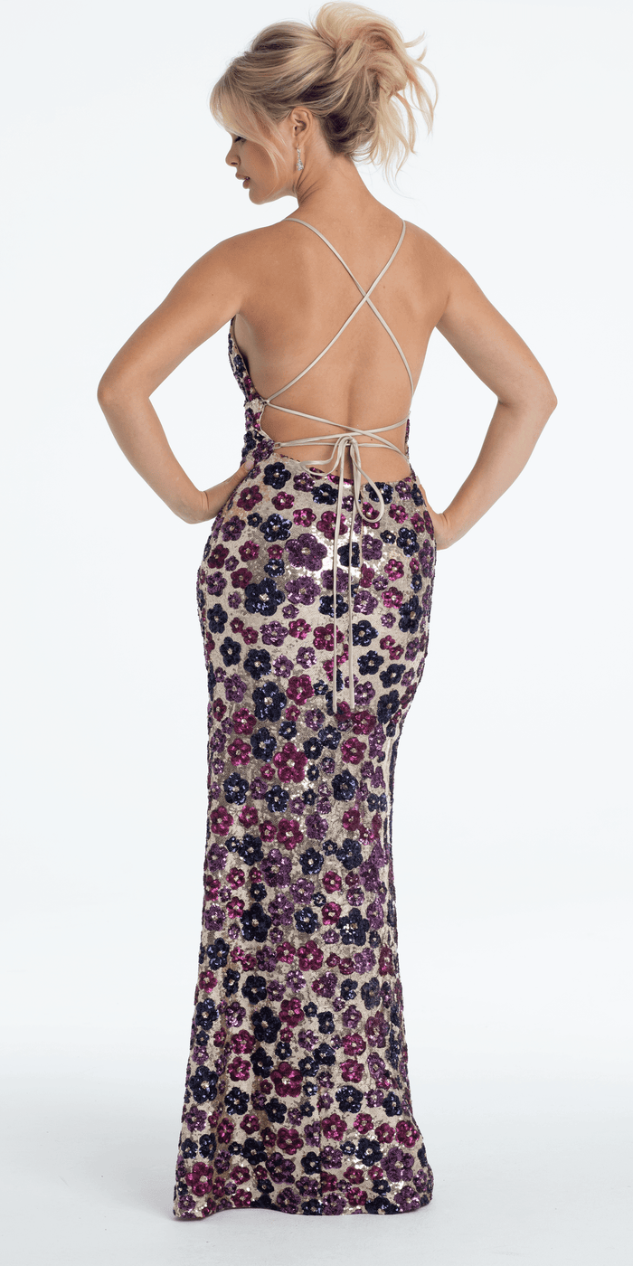 nude/size/4/missy/Camille La Vie/Strappy Back Sequin Daisy Column Dress with Side Slit/alt
