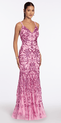 pink/size/4/missy/ Camille La Vie/Strappy Back Swirl Sequin Illusion Column Dress /front