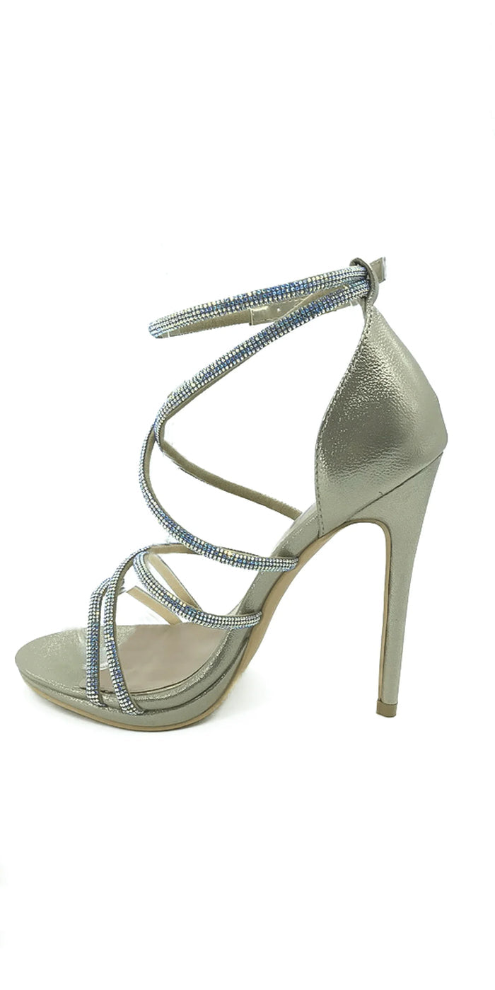 Strappy Rhinestone High Heel Sandal - Camille La Vie