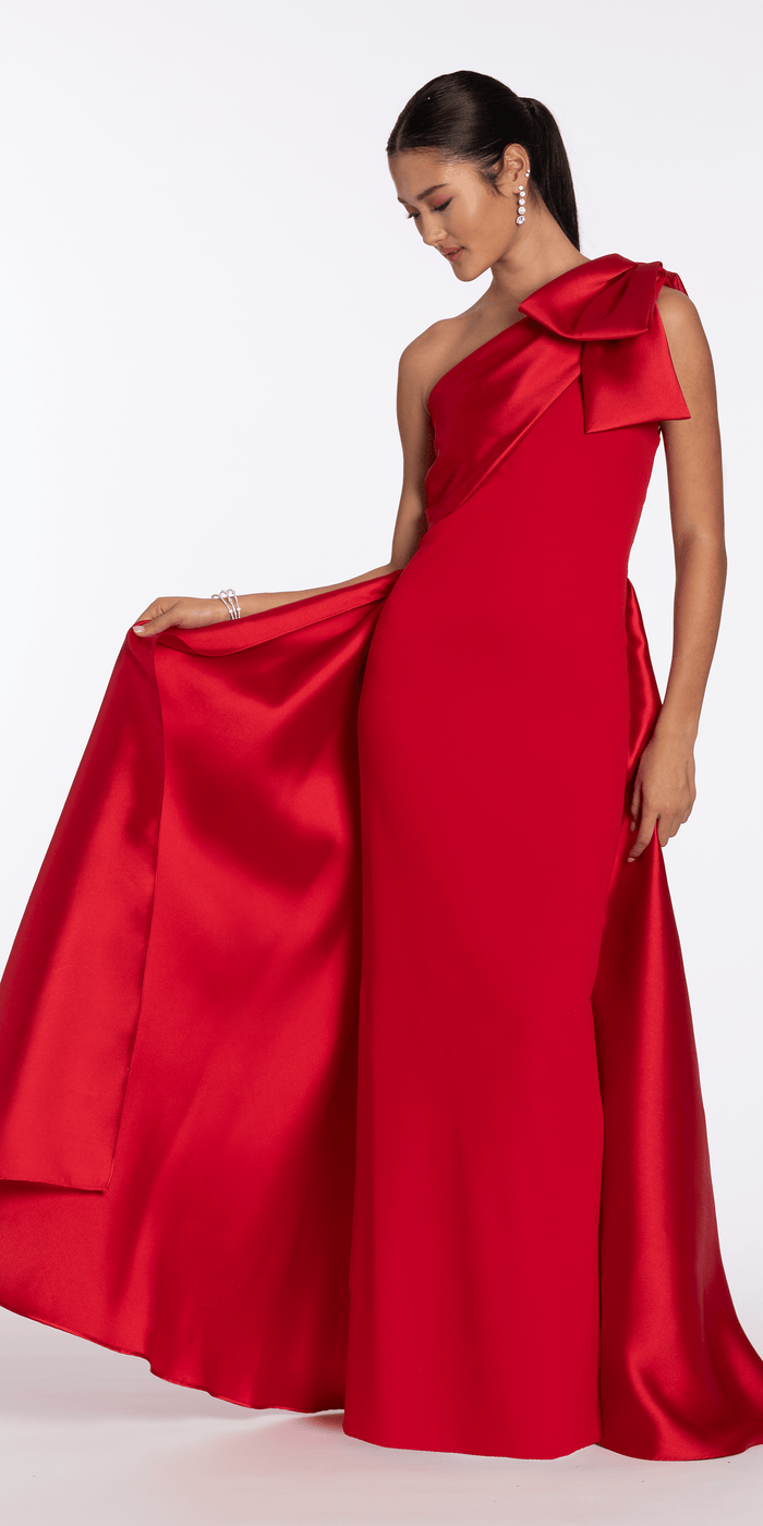 red/size/4/ missy/Camille La Vie/Stretch Crepe One Shoulder Dress with Mikado Cascades/front alt 2