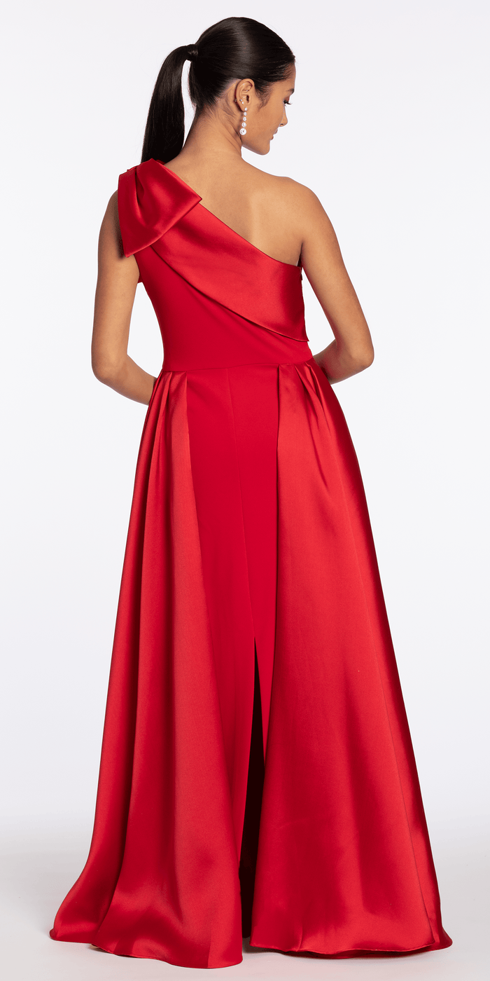 red/size/4/ missy/Camille La Vie/Stretch Crepe One Shoulder Dress with Mikado Cascades/back