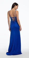 royal-blue/size/4/missy/Camille La Vie/Stretch Jersey Heatset Lace Up Back Dress/back