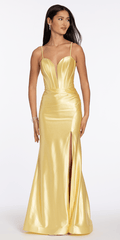lemon/size/4/missy/Camille La Vie/Stretch Sateen Shimmer Plunge Trumpet Dress with Sweep Train/front