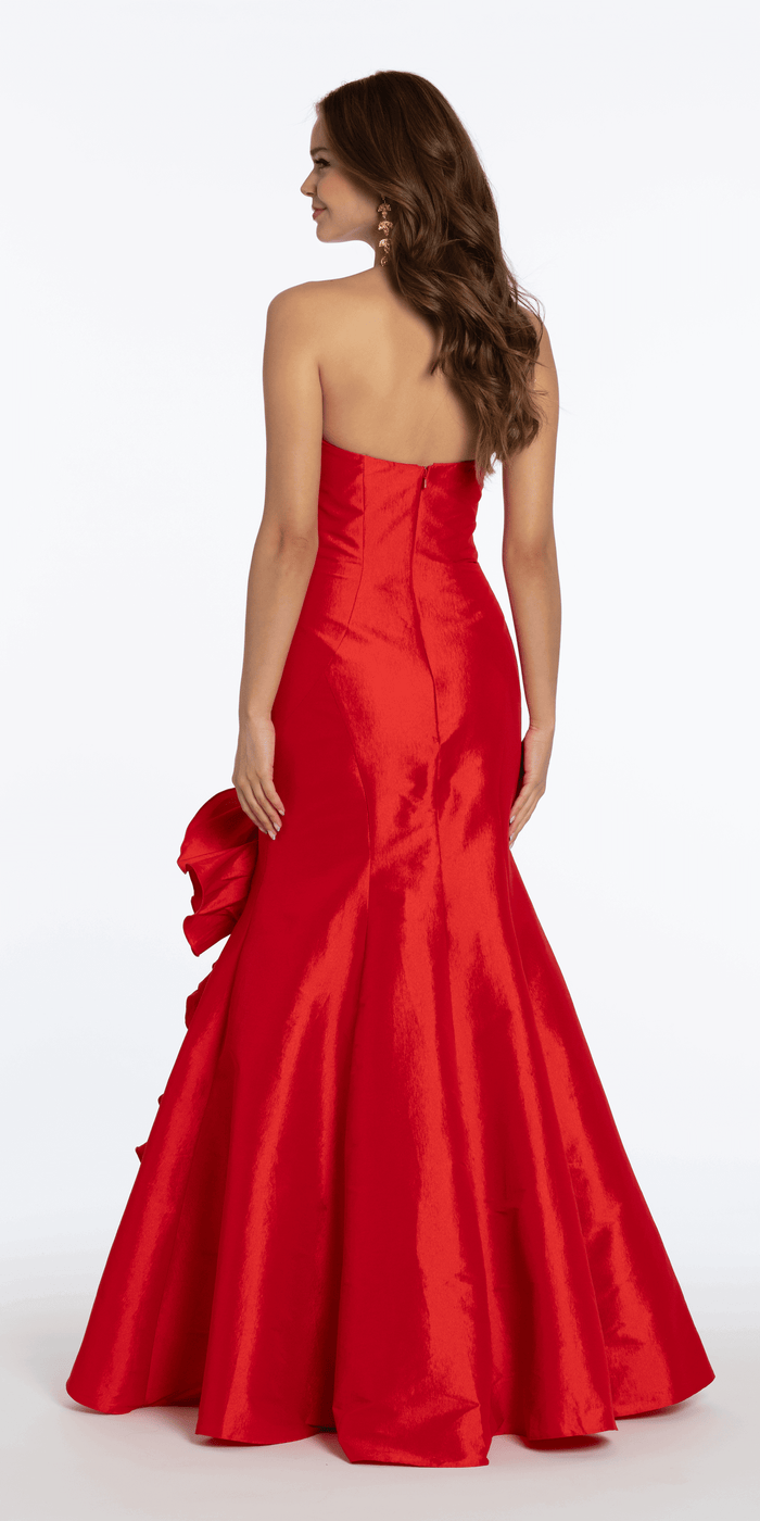 red/size/4/missy/Camille La Vie/Stretch Taffeta Mermaid Dress with Ruffle Flower Hem/back