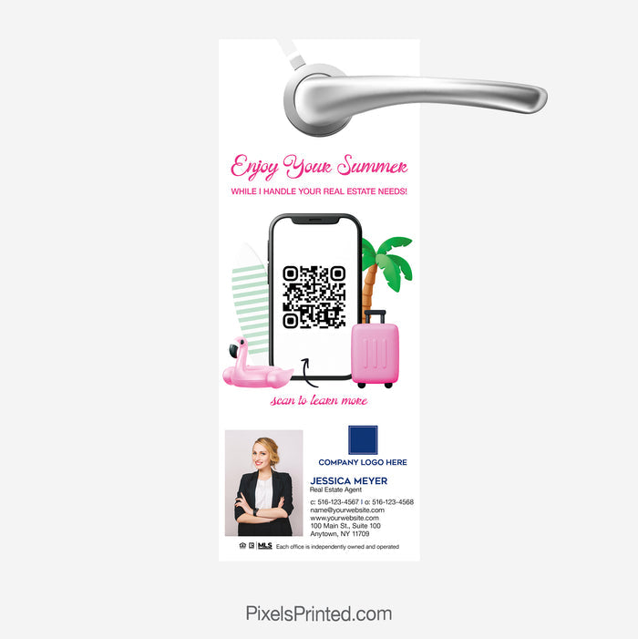 Summer real estate branding door hanger for Coldwell Banker Realty agents with QR code