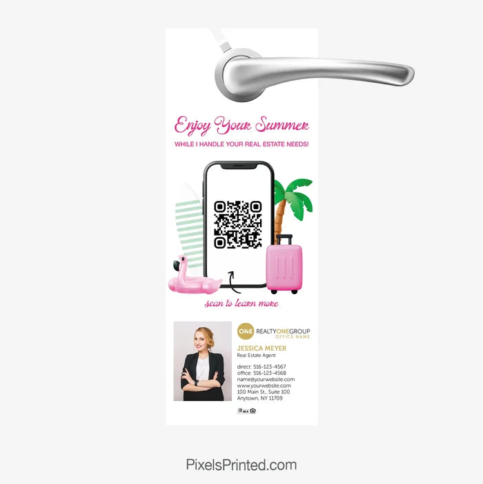 Summer real estate door hanger for Realty ONE Group agents promoting buying and selling opportunities