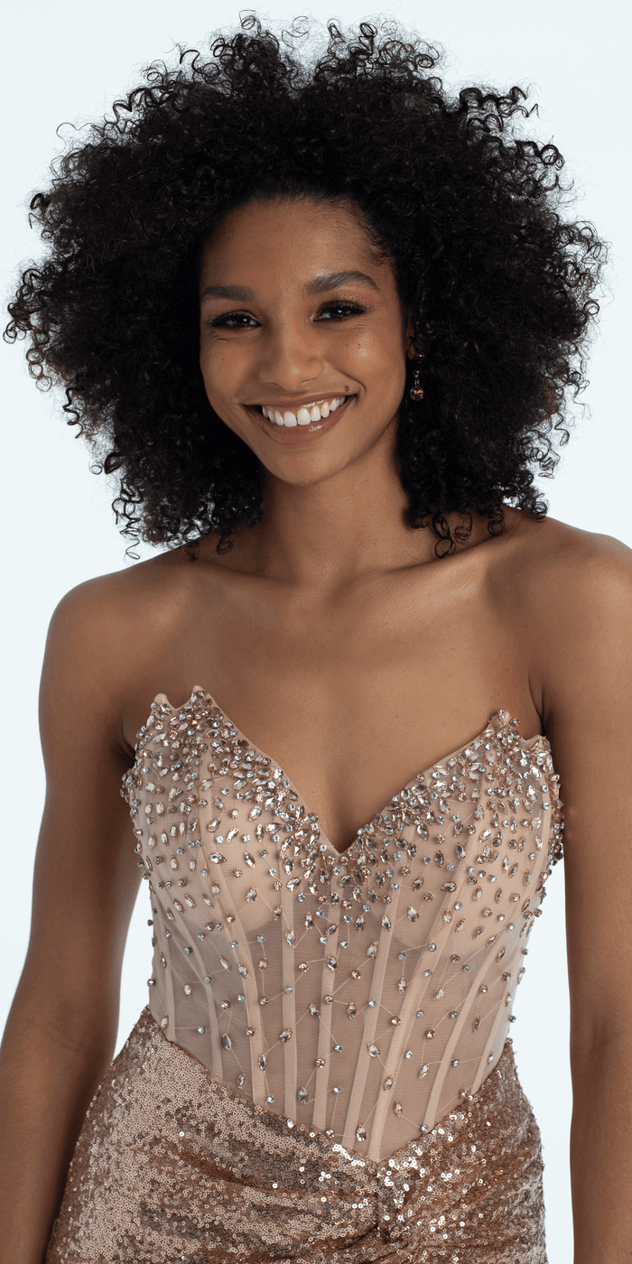 Sweetheart Beaded Corset Trumpet Dress with Sequin Skirt - Camille La Vie