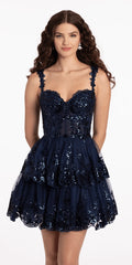 navy/size/4/missy/Camille La Vie/Sweetheart Corset Tiered Fit and Flare Dress /front alt