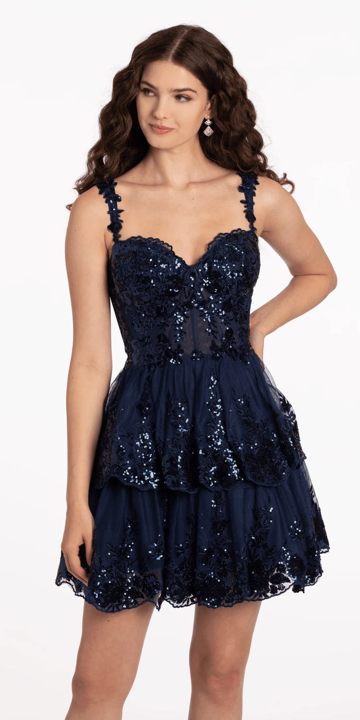 navy/size/4/missy/Camille La Vie/Sweetheart Corset Tiered Fit and Flare Dress /front
