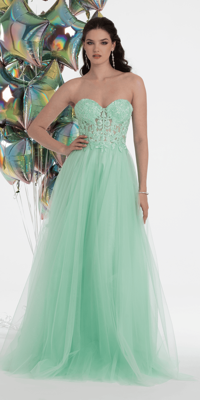 Sweetheart Embroidered Corset Glitter Mesh Ballgown - Camille La Vie