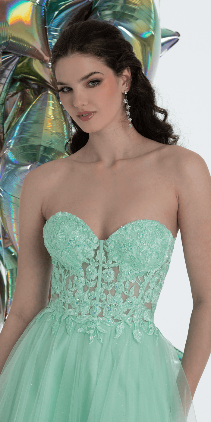 Sweetheart Embroidered Corset Glitter Mesh Ballgown - Camille La Vie