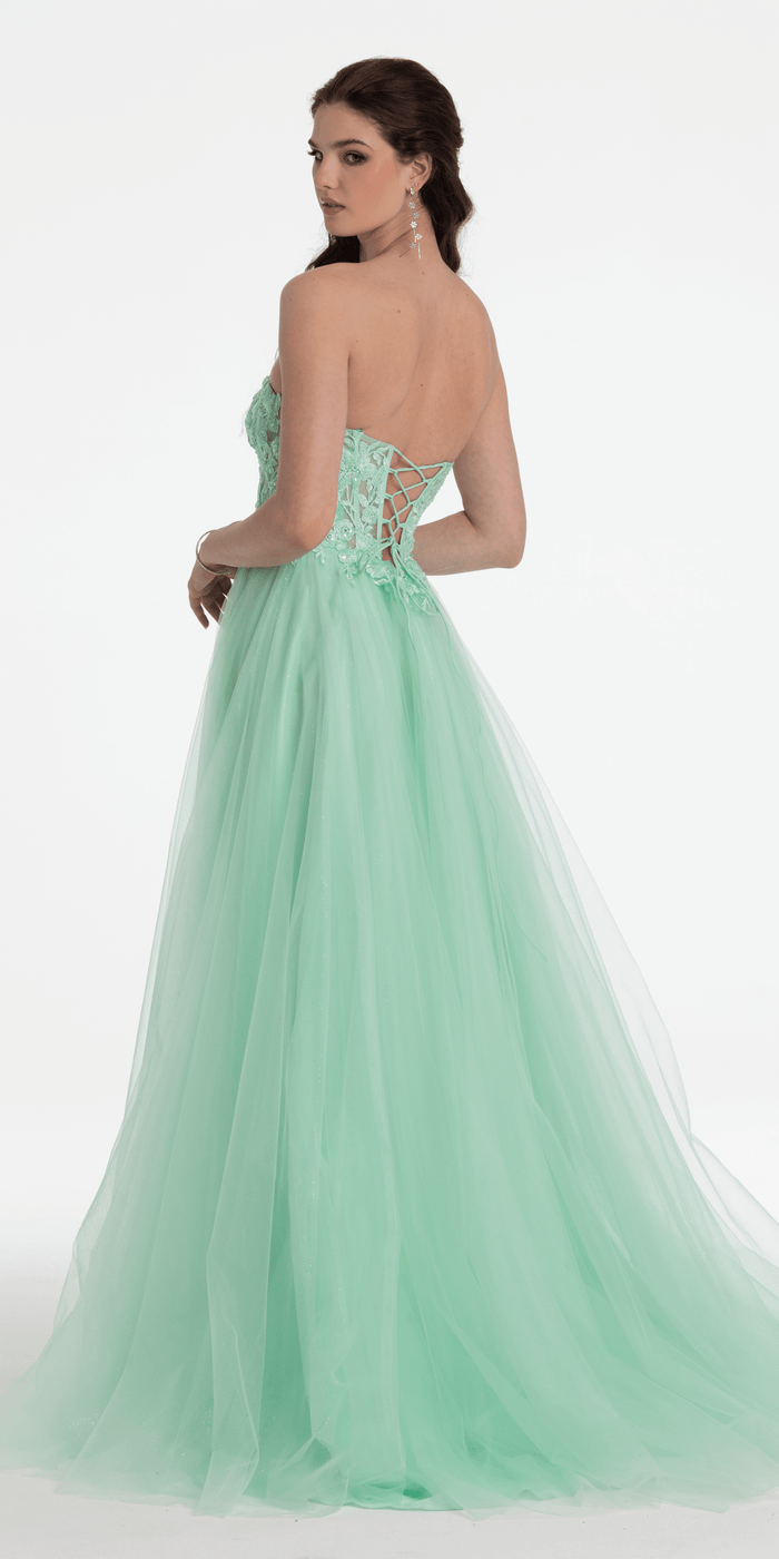 Sweetheart Embroidered Corset Glitter Mesh Ballgown - Camille La Vie