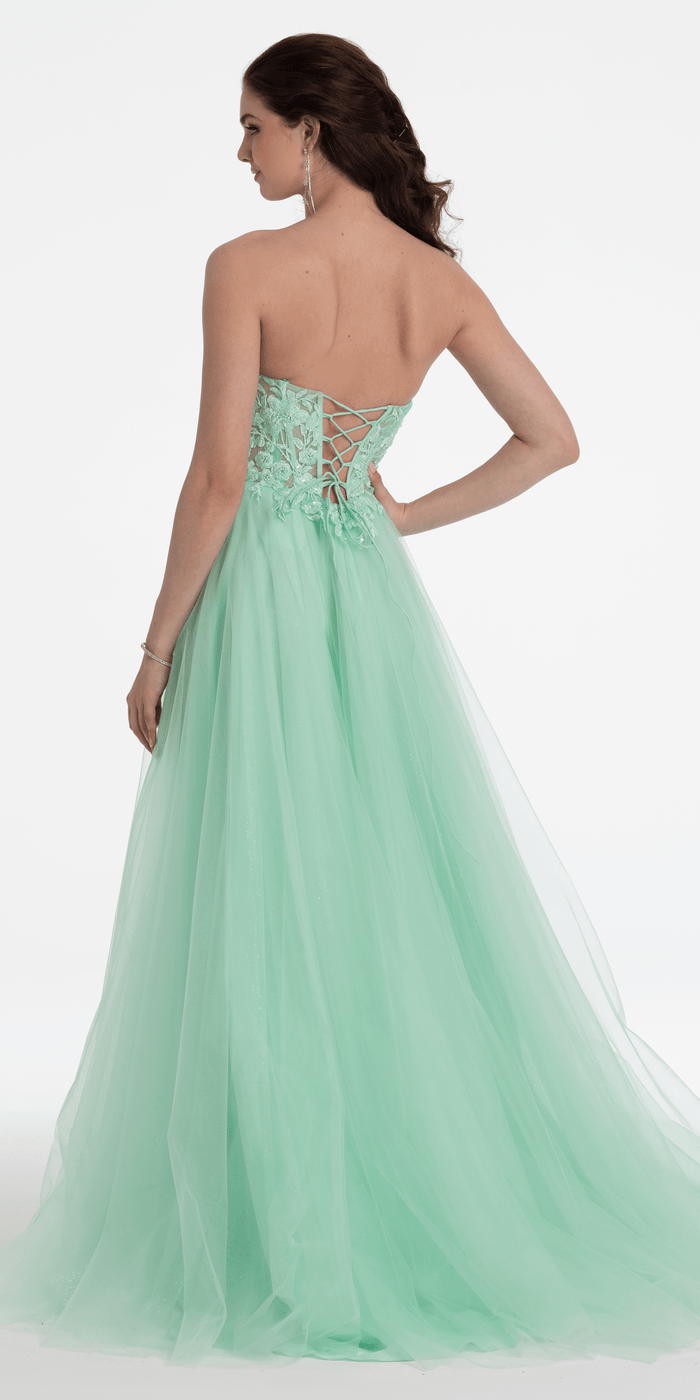 Sweetheart Embroidered Corset Glitter Mesh Ballgown - Camille La Vie