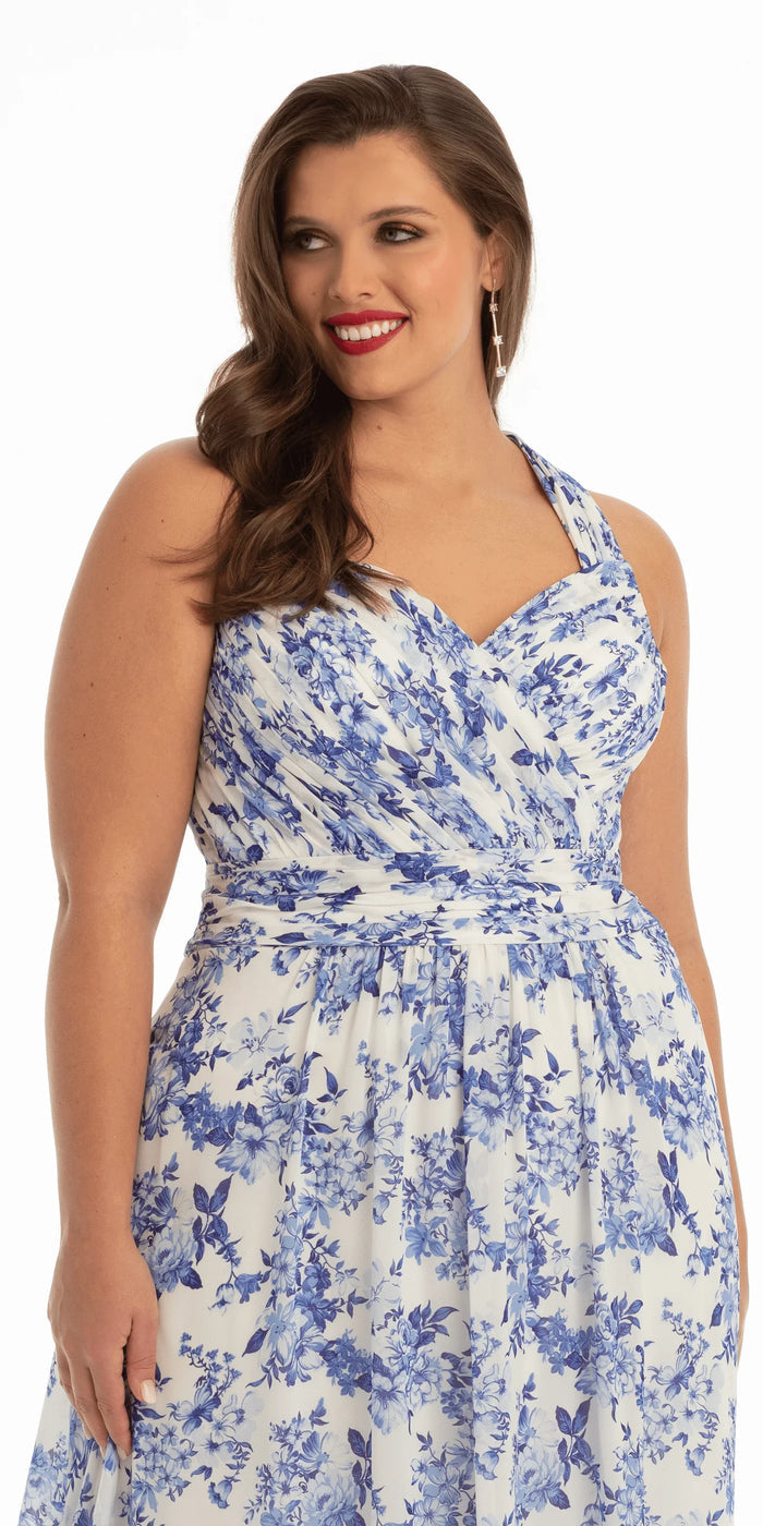 white-blue/size/14/plus/Camille La Vie/Sweetheart Floral A Line Dress with X Back/close up