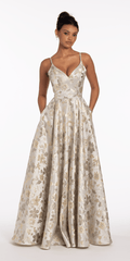 silver-gold/size/4/missy/Camille La Vie/Sweetheart Floral Jacquard A Line Lace Up Back Dress/front