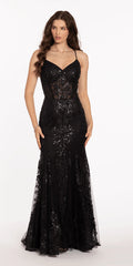 black/size/4/missy/Camille La Vie/Sweetheart Glitter Corset V Back Mermaid Dress/front