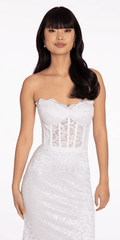 white/size/4/missy/Camille La Vie/Sweetheart Glitter Floral Lace Corset Trumpet Dress/close up alt
