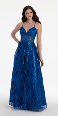 Camille La Vie Sweetheart Glitter Mesh Illusion Corset Ballgown