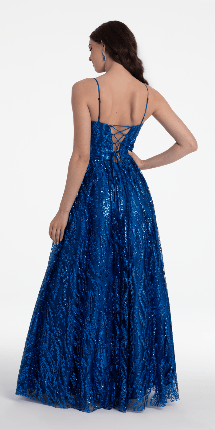Camille La Vie Sweetheart Glitter Mesh Illusion Corset Ballgown