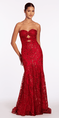 red/size/4/missy/Camille La Vie/Sweetheart Glitter Mesh Mermaid Dress with Peek-a-Boo Bodice/front
