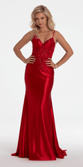 red/size/4/missy/Camille La Vie/Sweetheart Glitter Sateen Embroidered Trumpet Dress/front