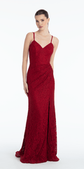wine/size/4/missy/Camille La Vie/Sweetheart Lace Strappy Back Column Dress with Heat Set Stones /front