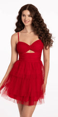 Sweetheart Mesh Cutout Tiered Mini Dress - Camille La Vie
