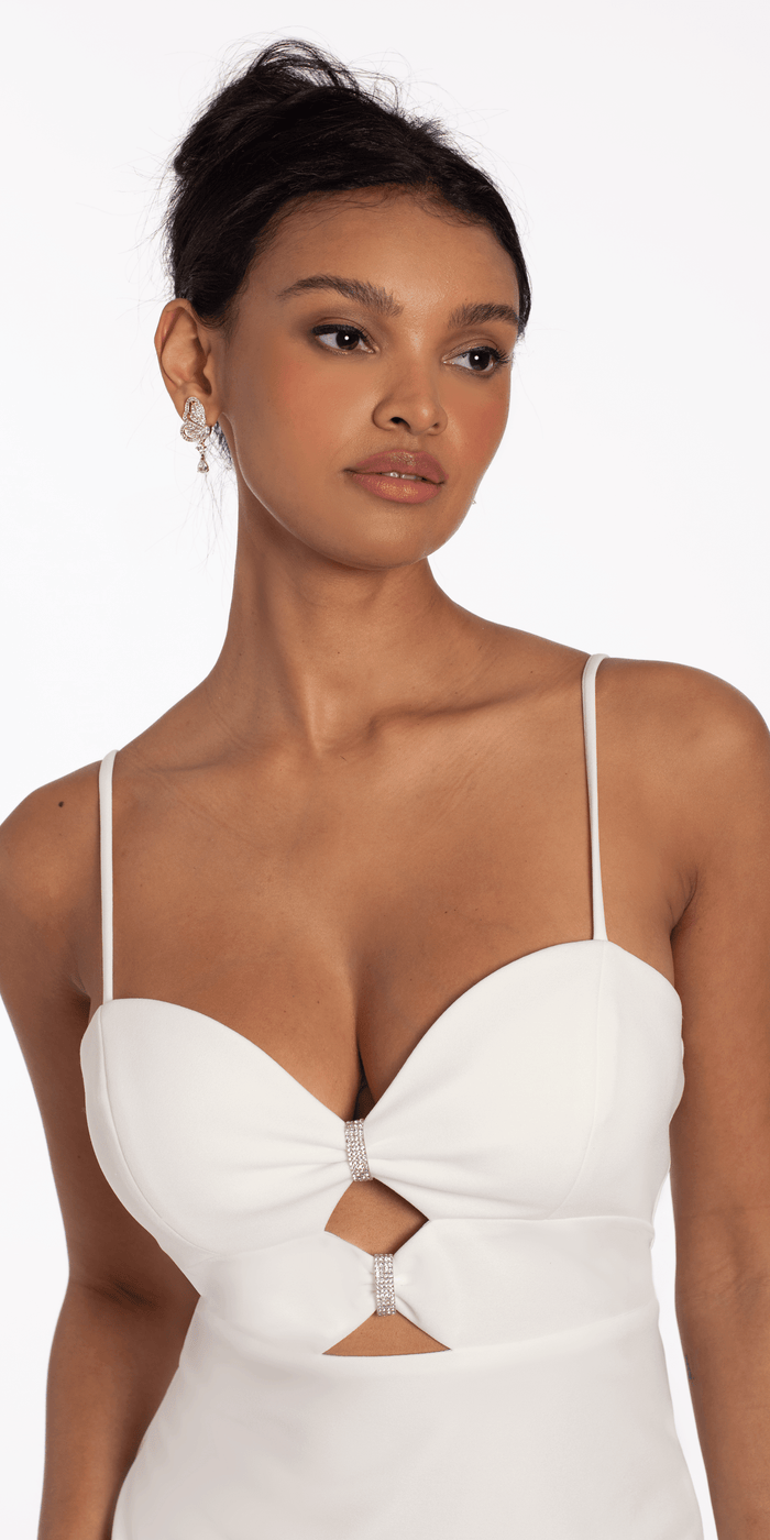 Sweetheart Scuba Peek-a-Boo Midi Dress with Rhinestones - Camille La Vie