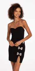 Sweetheart Scuba Sheath Dress with Rhinestone Bows - Camille La Vie