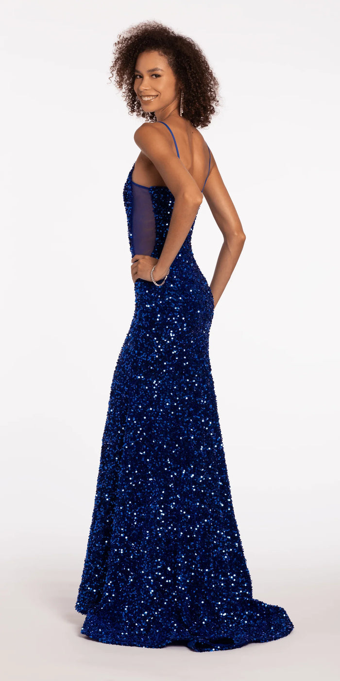 Sweetheart Sequin Trumpet Dress with Sheer Panels - Camille La Vie