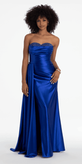 royal-blue/size/4/missy/Camille La Vie/Sweetheart Sparkle Stretch Satin Column Dress with Side Drape/front alt