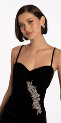 Sweetheart Velvet Bodycon Dress with Rhinestone Applique - Camille La Vie