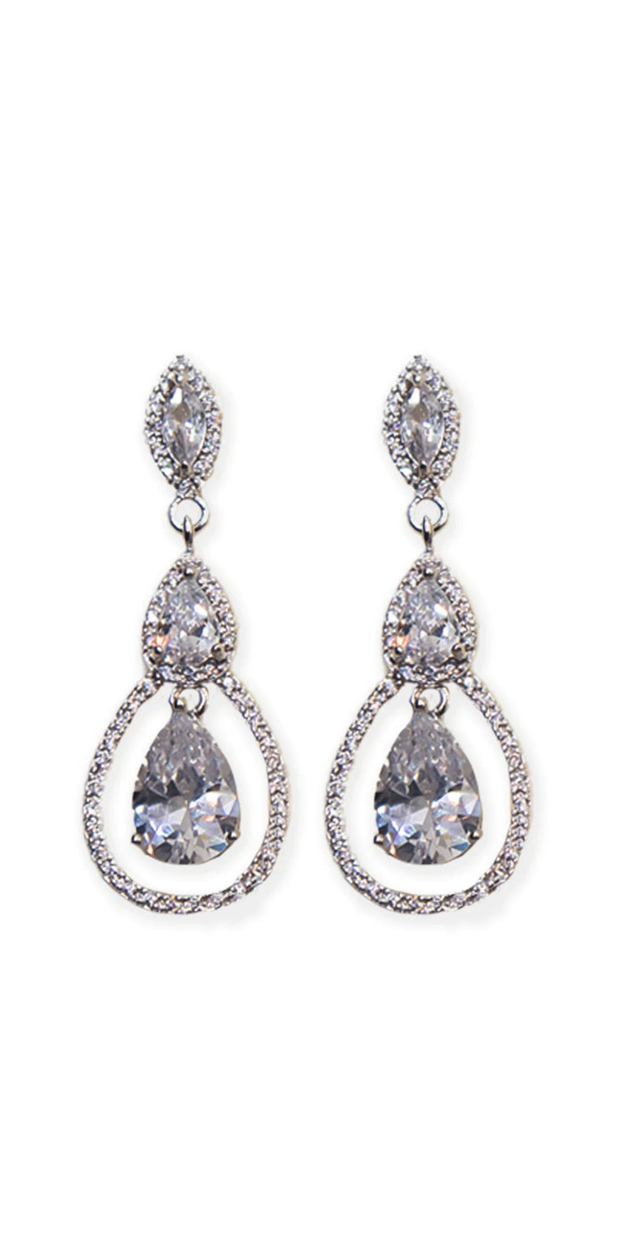 silver/one size/ Camille La Vie/Tear Drop Halo Cubic Zirconia Earrings /front