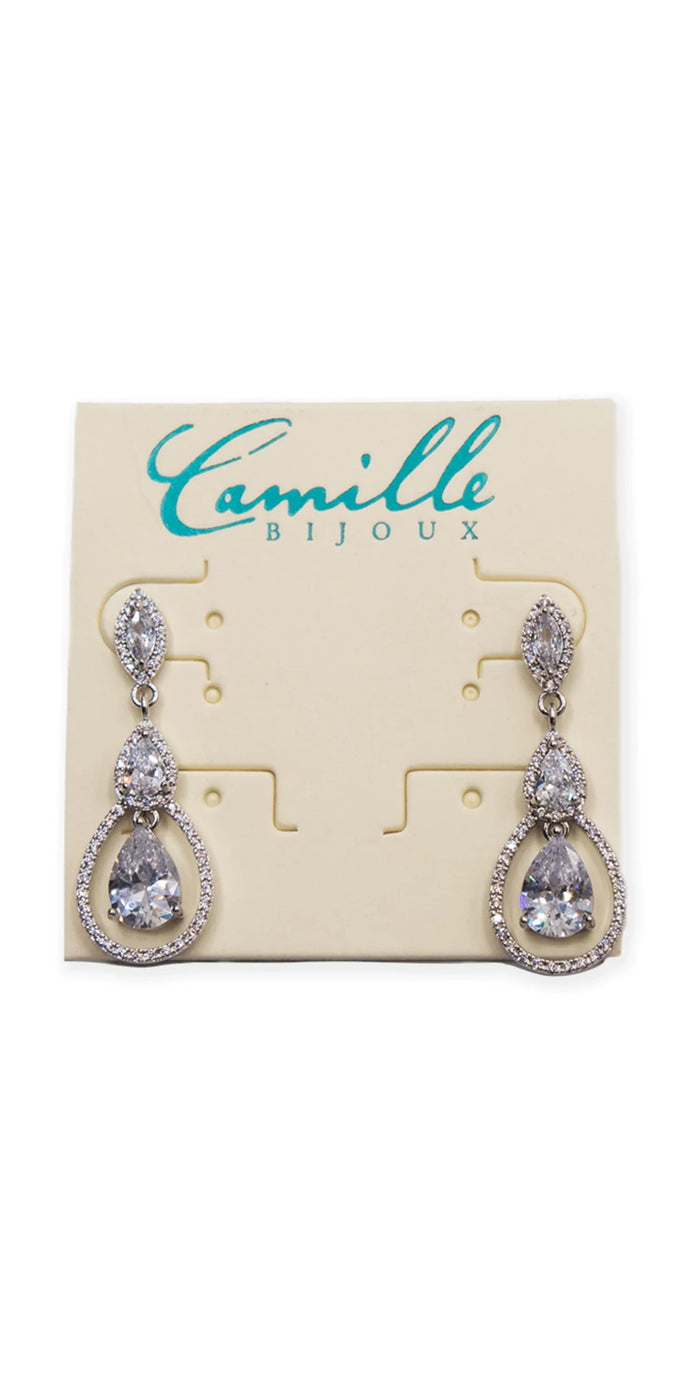 silver/one size/ Camille La Vie/Tear Drop Halo Cubic Zirconia Earrings /side alt