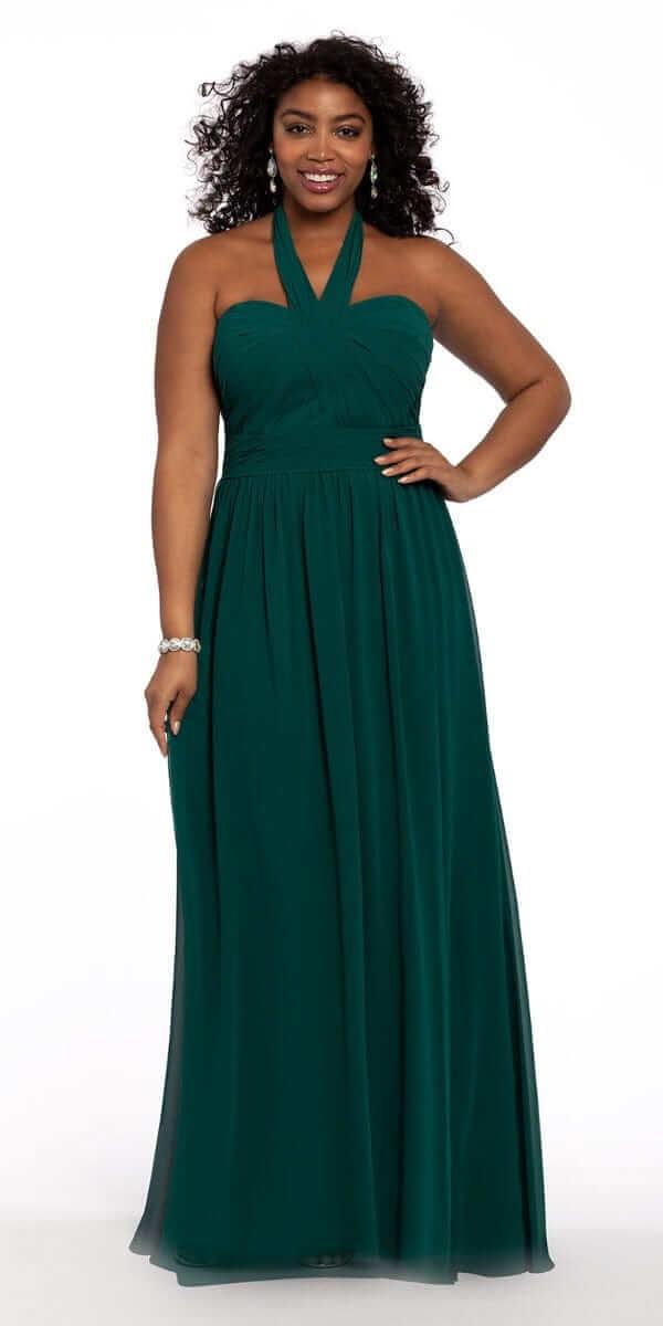 emerald/size/14/plus/Camille La Vie/Tie Neck Halter Dress/front