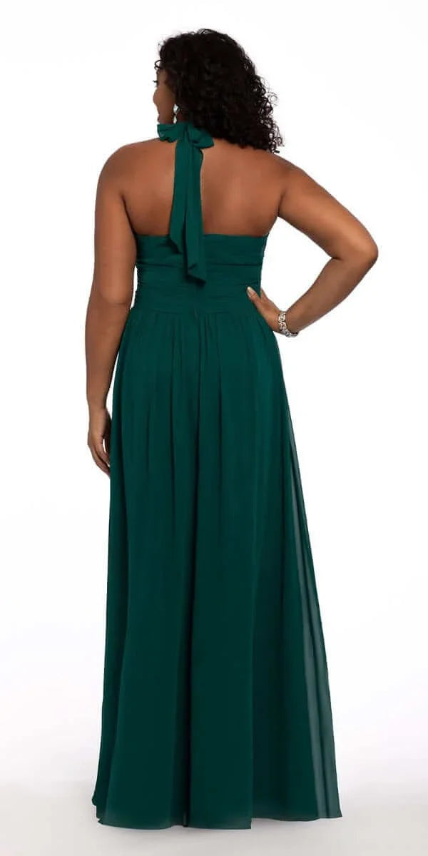 emerald/size/14/plus/Camille La Vie/Tie Neck Halter Dress/back