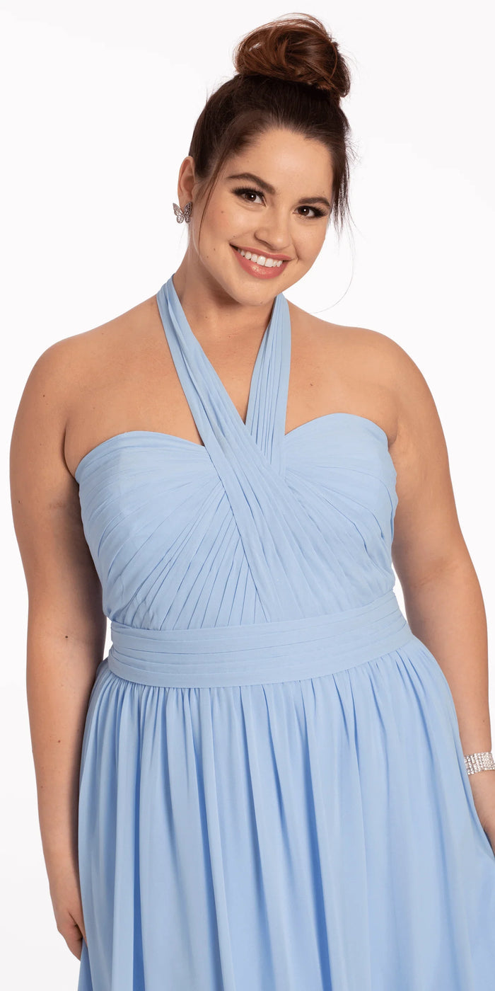 light-blue/size/14/plus/Camille La Vie/Tie Neck Halter Dress/close up