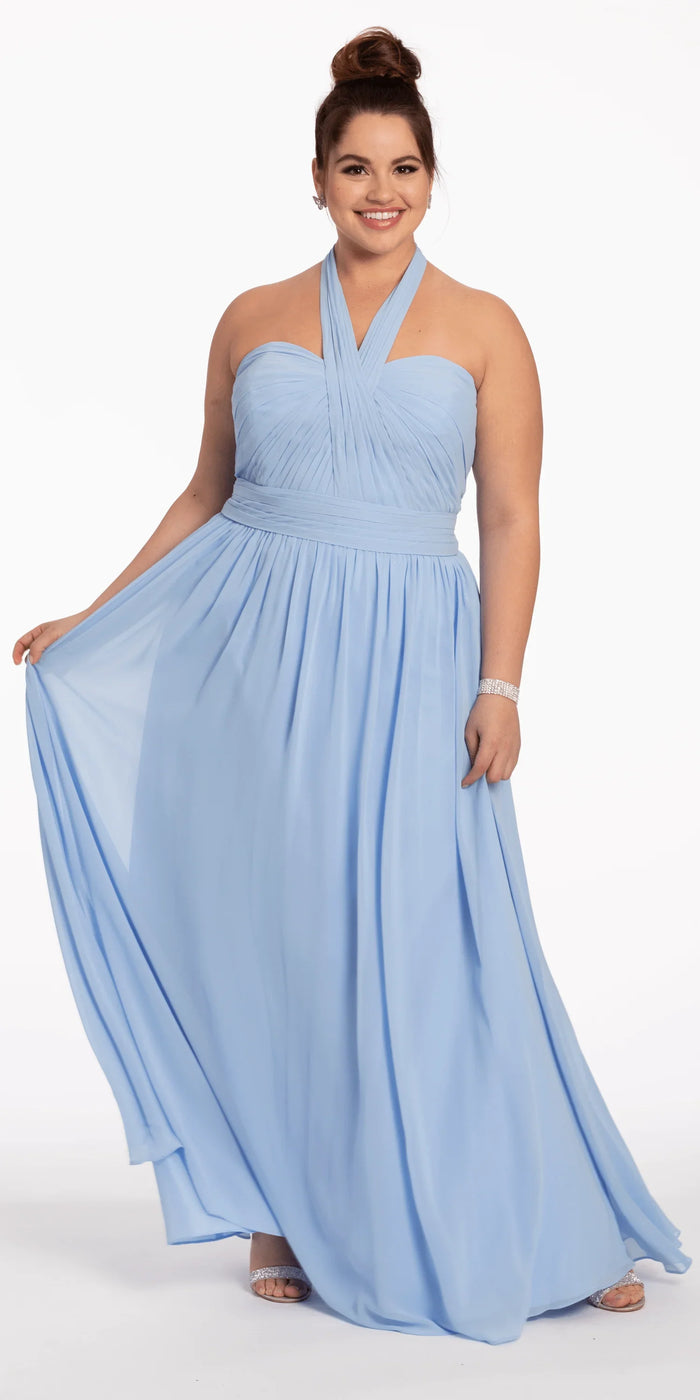 light-blue/size/14/plus/Camille La Vie/Tie Neck Halter Dress /front