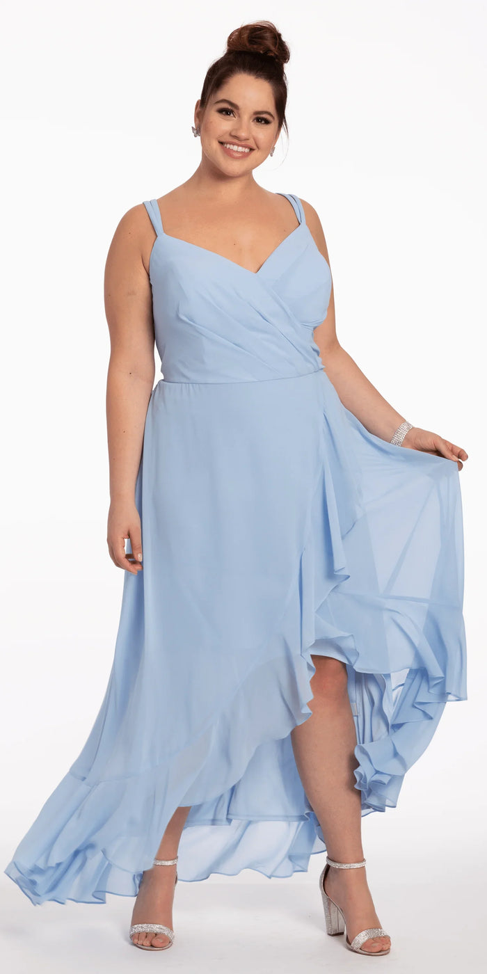 light-blue/size/14/plus/Camille La Vie/Tiered Chiffon Double Strap High Low Dress/front