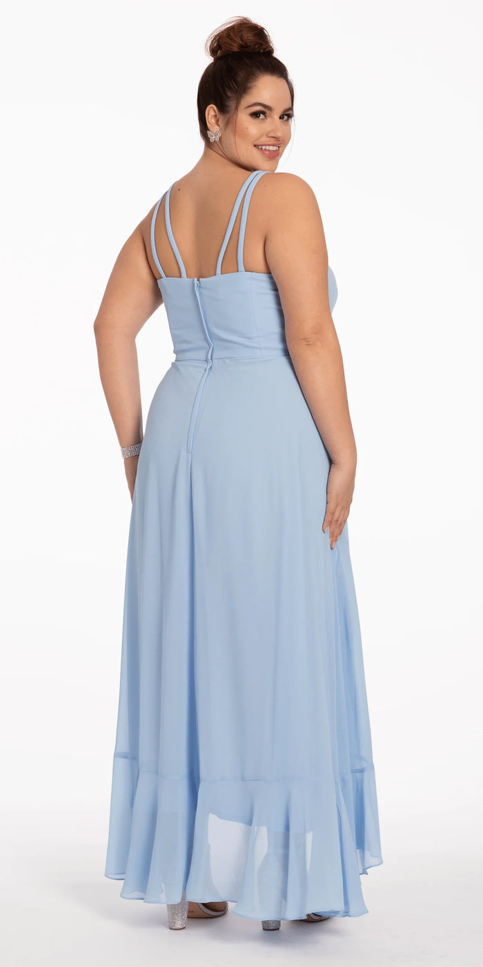 light-blue/size/14/plus/Camille La Vie/Tiered Chiffon Double Strap High Low Dress/back