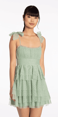 Tiered Mesh Embossed Fit and Flare Dress with Tie Straps - Camille La Vie