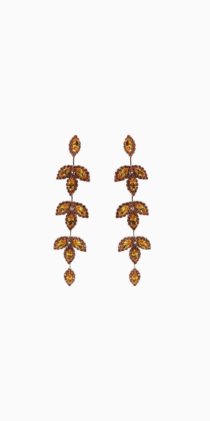 gold/one size/ Camille La Vie/Triple Leaf Linear Drop Earrings /front