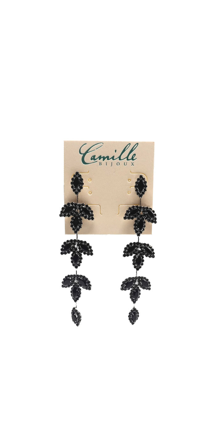 gold/one size/ Camille La Vie/Triple Leaf Linear Drop Earrings /front alt