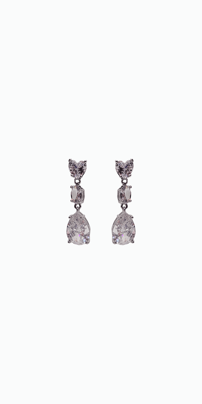 silver/ one size/ Camille La Vie/Triple Stone Pear Shape Cubic Zirconia Earrings/front