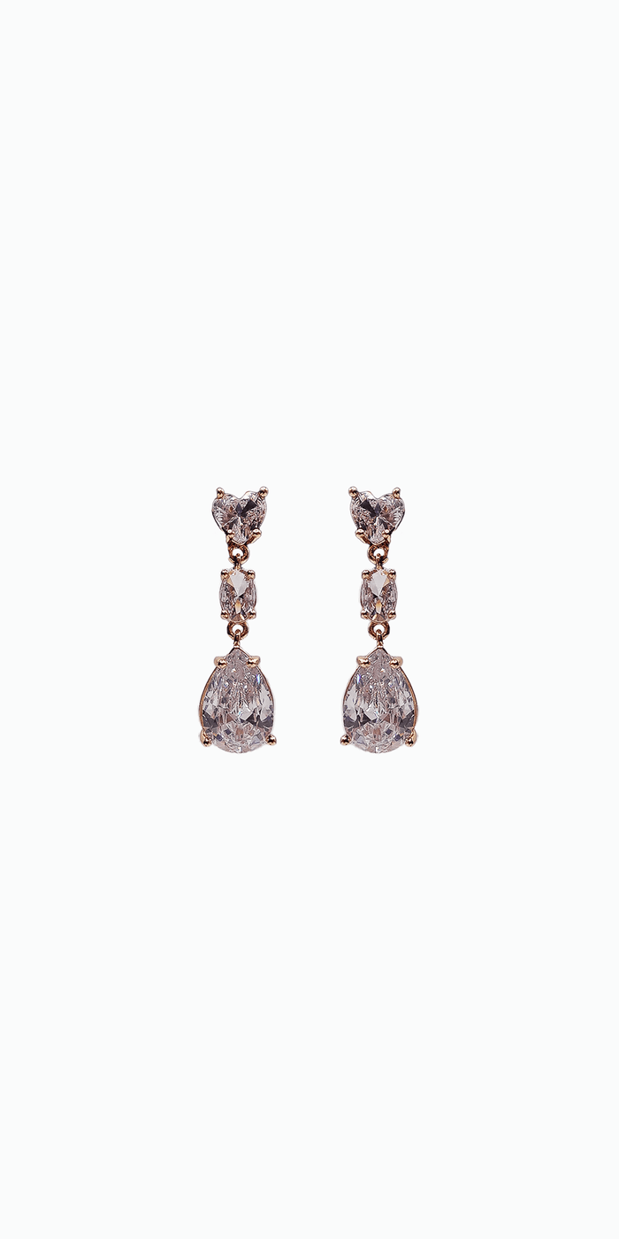 gold/ one size/ Camille La Vie/Triple Stone Pear Shape Cubic Zirconia Earrings/front