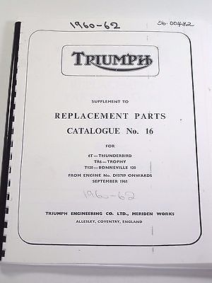 Triumph 1960 61 62 6T TR6 T120 Full Parts Book Bonneville Trophy Thunderbird
