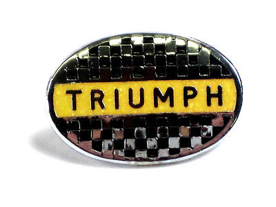 Triumph checkered flag oval yellow black lapel pin badge Made in England