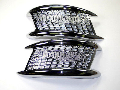 TRIUMPH chrome Tank badges 1956 to 65 picket fence 82-4127/8 pre-unit badge set