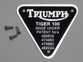 Triumph patent plate Tiger 100 Twin UK Made with rivets timing cover badge alloy